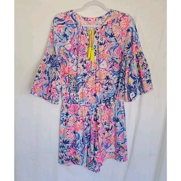 Lilly Pulitzer Women's Del Lago Pink Multicolored Tasseled Romper Small - Picture 3 of 9